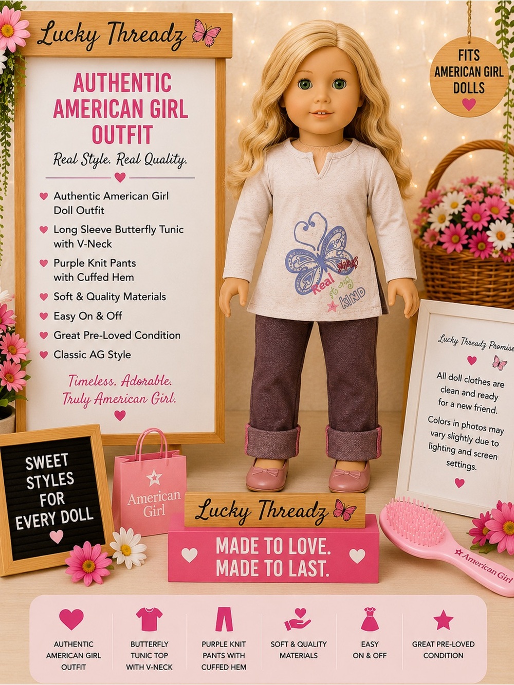 American Girl  Butterfly Tunic with Purple Knit Pants